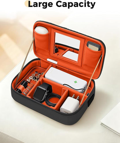 MATEIN Charger Cord Organizer with USB-C & USB-A Ports, Hardshell Cable Organizer Bag Cord Storage for Travel, Water Resistant 2-in-1 Electronics Case for Tech Accessories and Cosmetics, Black