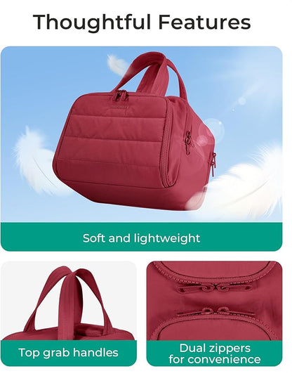 BAGSMART Travel Toiletry Bag, Puffy Toiletry Bag for Women, Wide-open toiletry bags for traveling, Large Travel Cosmetic Makeup Bag Organizer for Accessories,Toiletrie (Vintage Berry)