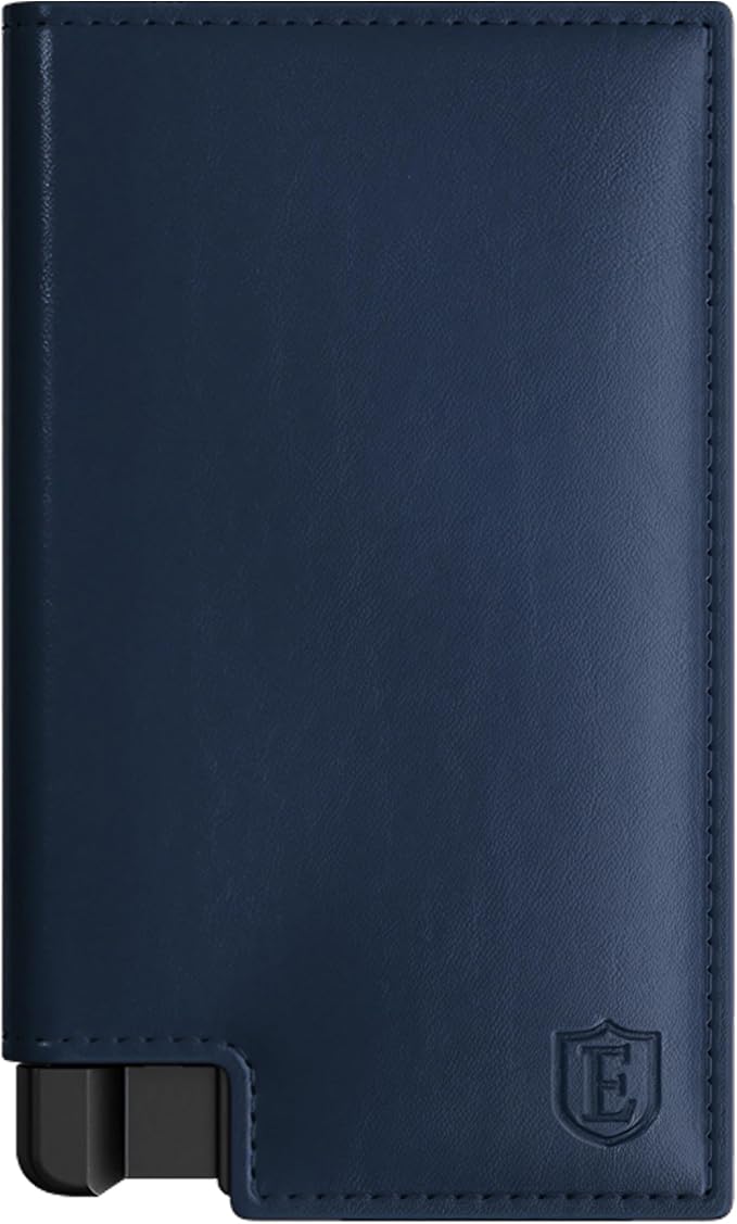 Ekster Men's Wallet PRO | RFID Blocking Parliament Leather Minimalist Wallet | Holds 14 Cards & Cash | Slim Cardholder for Men w/Push Button Designed for Quick Card Access | Navy