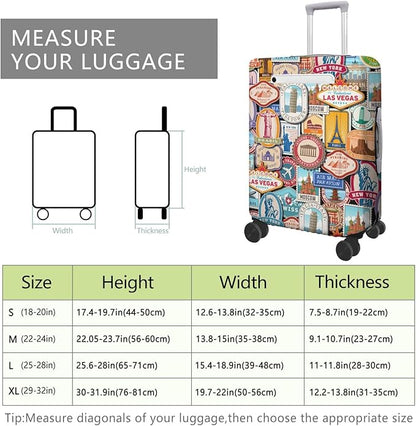 Landmark Sticker Travel Luggage Cover, Travel-Themed Suitcase Protector Stretchable, Washable Travel Suitcase Cover (S for 18-20 Inch Luggage)