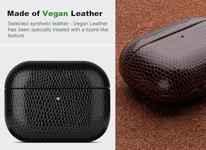 Handmade Case - for AirPods Pro 2 Case Cover - Selected Vegan Leather, Lizard Skin Texture, Drop Protective Hard Shell Cover for AirPods Pro 2nd Generation Earbuds - Black