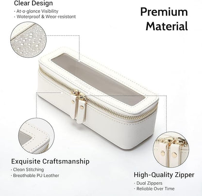 Aveniee Clear Makeup Brush Bag,Slim Cosmetic Brush Holder,Small Toiletry Bag Mini Travel Case for Women,Thin Make up Bags with Dual Zipper,Cute Travel Essentials Organizer,White