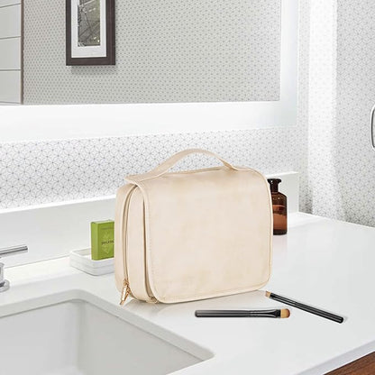 Elviros Hanging Travel Toiletry Bag for Women,3-in-1 Large Makeup Bag and Cosmetic Organizer,Vegan Leather Waterproof Skincare Case for Travel Size Toiletries and Accessories,Gift for Women