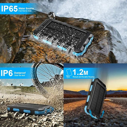 YELOMIN Solar Charger, 20000mAh Portable Type-C Solar Power Bank with 4 Cables, Waterproof Battery Pack, Outdoor External Backup Power Charger Six Outputs/LED Flashlights, Perfect for Camping Travel