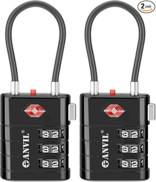ANVIL TSA Approved Luggage Locks – High Security TSA008 Combination Travel Locks with Inspection Indicator for Suitcases and Backpacks. (2, Black)