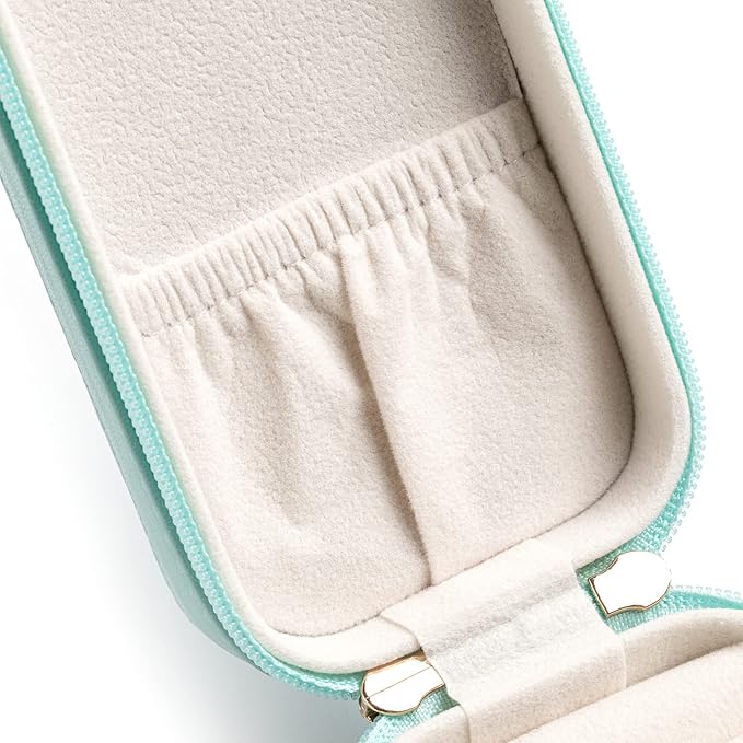 BONNY DODO Small Travel Jewelry Organizers Box for women with PU Leather Portable Mini Jewelry Case with compartments for Necklace Rings Earrings,Luxury Giftable boxes. (Lake Blue, S)