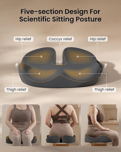 ProtoArc Extra Large Seat Cushions for Office Chairs, Ergonomic Memory Foam Seat Cushion for Home, Extra Cover, Car Seat Cushions for Driving, Pressure Relief Pad for Sciatica - Dark Gray