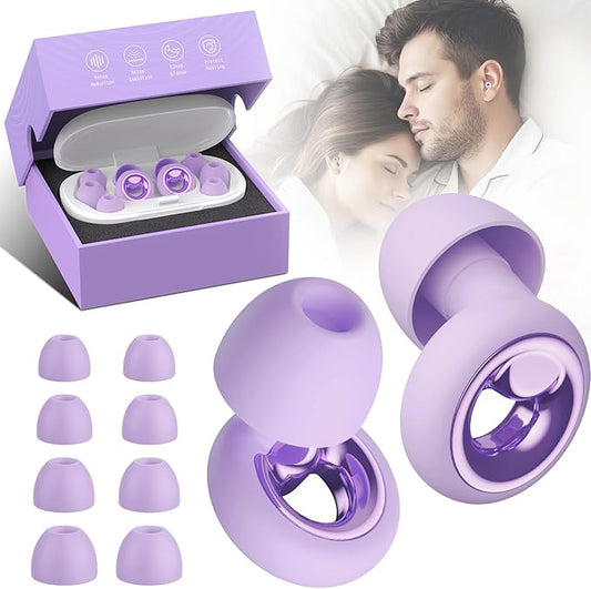 Ear Plugs for Sleeping, Reusable Silicone Noise Cancelling Ear Plugs, 45dB Soft Hearing Protection Sleeping Earplugs with 8 Tips for Concerts, Work, Shooting and Travel (Violet)