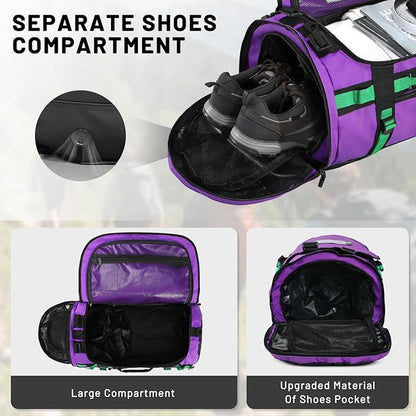 MIER Large Duffel Backpack Sports Gym Bag with Shoe Compartment, Heavy Duty and Water Resistant, Purple, 60L