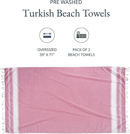 LANE LINEN Beach Towel 2 Pack - Beach Towels Oversized, Pre-Washed Large Beach Towels, Sandless Beach Towel, Quick Dry Travel Towel, Large Pool Towels, 39"x71" - Cashmere Rose