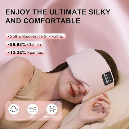 LC-dolida Sleep Mask with Bluetooth Headphones, Ice Silk Sleep Headphones with Bluetooth 5.4, Total Blackout Eye Mask for Sleeping, Sleep Soft Mask for Women Men, All Night Sleep, Travel(Pink)