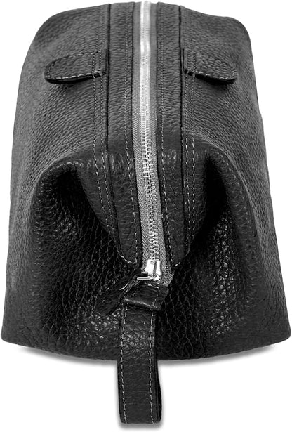 KomalC Premium Buffalo Leather Toiletry Bag for Men & Women – Leather Dopp Kit With Water resistant Lining, Premium Toiletry Travel Pouch, Unisex Wash Bag for Toiletries, Gifts for Men and Women