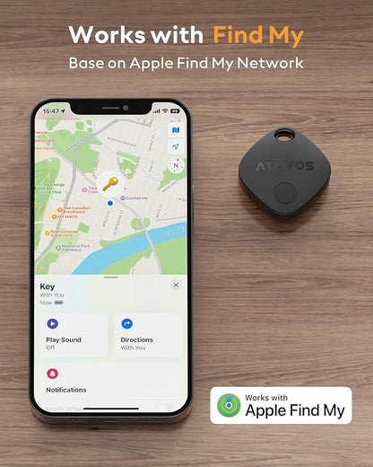 ATUVOS Air Tracker Tags-4 Pack, Bluetooth Luggage Tracker Works with Apple Find My APP (iOS Only, Not for Android), Keys Finder and Item Locator for Luggage, Backpack, Suitcases, Replaceable Battery