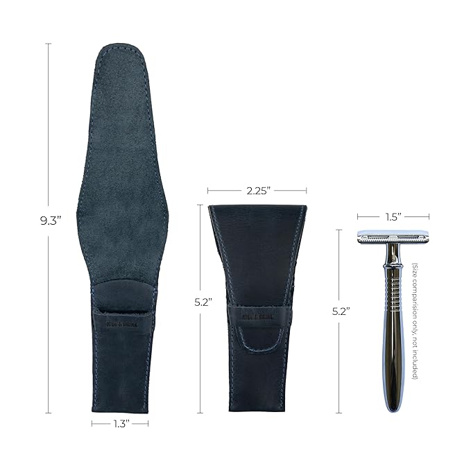 Hide & Drink, Leather Safety Razor Case, Shaving Accessories, Personal Care Essentials, Handmade Includes 101 Year Warranty (Slate Blue)