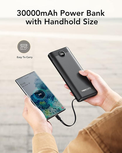 Power Bank 30000mAh, VEEKTOMX 22.5W Fast Charging Portable Charger built in cables, USB C Battery Pack, External Travel Battery Bank Compatible with iPhone, Samsung, Android Devices for Travel(1 Pack)