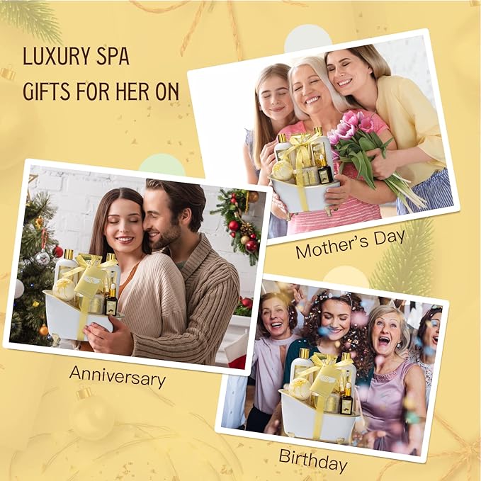 Christmas Gifts for Women - 7-Piece Honey Almond Spa Gift Set, Bath & Body Gift Set, Bath Collection with Bath Bomb | Mothers Day Gifts for Mom, Fathers Day, Birthday Gifts, Holiday Present for Women