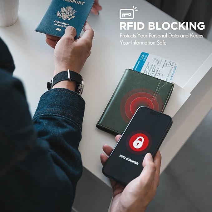 VULKIT Passport Holder for Travel, Rfid Blocking Passport Cover, Slim Travel Wallet for Men & Women, Pine Green