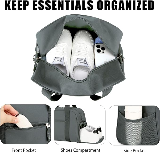 SeaRock 14 inch Small Gym Bag for Women & Men - Mini Duffle Bag for Travel, Sports, Workout, Weekender & Overnight with Shoe Compartment Dark Grey