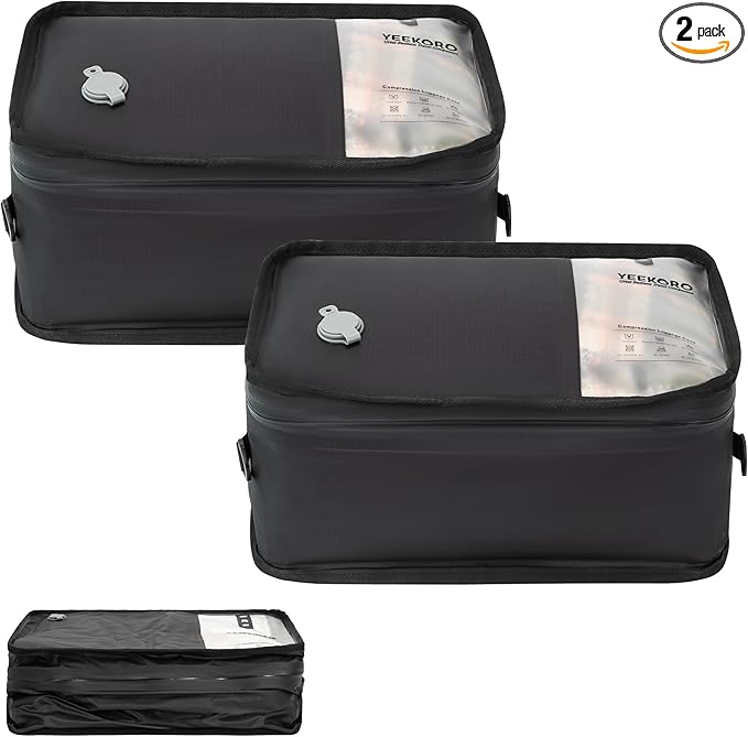 Compression Packing Cubes for Travel, Small Vacuum Bags for Business Trip, 12 Inch Professional IP67 Reusable Packing Cubes, Organizer Bags for Luggage for Women & Men(2 PACK, No Pump)