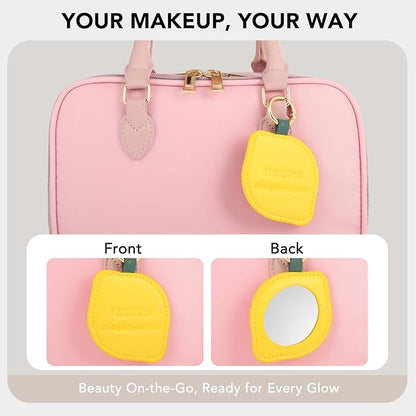 Travel Makeup Bag for Women Fashion Large Capacity Pouch Open Flat Cosmetic Portable Organizer Waterproof Large Opening Storage Toiletry Bags Vertical Free-Standing Brush Holder for Easy Access Pink