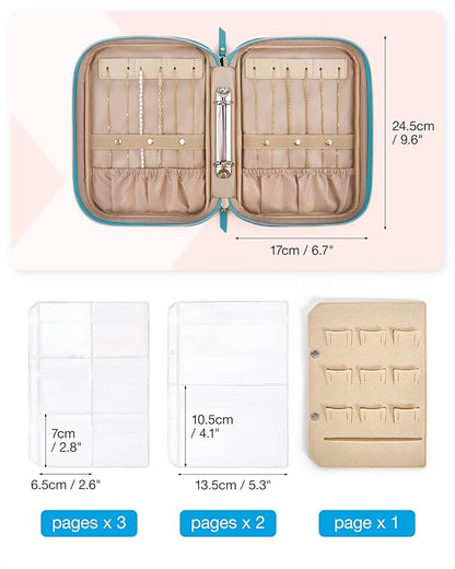BAGSMART Jewelry Travel Organizer Case for Home Jewelry Organizer Storage Ring Binder Clear Bags Zipper Rolls Pouch for Necklaces, Earrings, Rings, Bracelets, Teal