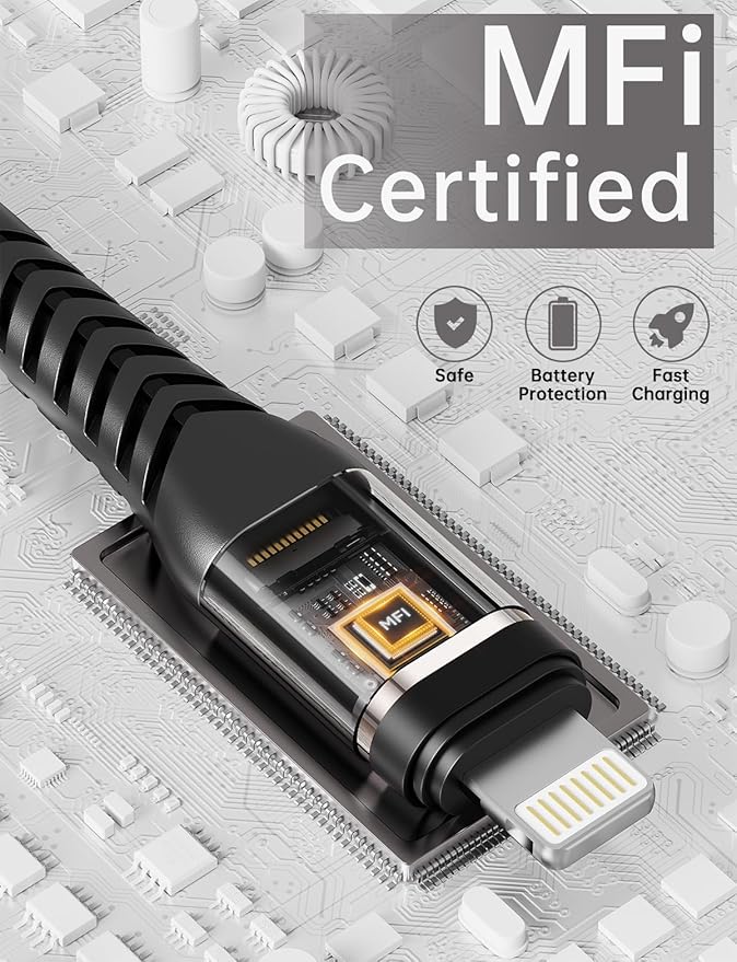 10 FT iPhone Charger Cable 3Pack [Apple MFi Certified] Long Durable Nylon Braided USB Lightning Fast Charging Cord Compatible with iPhone 14/13/12/11/X/XS/XR/SE/8/7/6/5/iPad Pro/Mini/Air(Black)