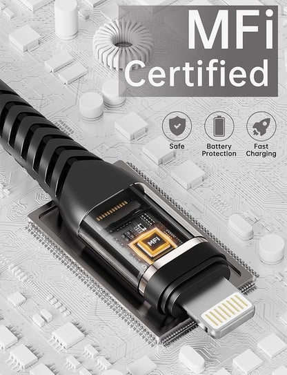 10 FT iPhone Charger Cable 3Pack [Apple MFi Certified] Long Durable Nylon Braided USB Lightning Fast Charging Cord Compatible with iPhone 14/13/12/11/X/XS/XR/SE/8/7/6/5/iPad Pro/Mini/Air(Black)