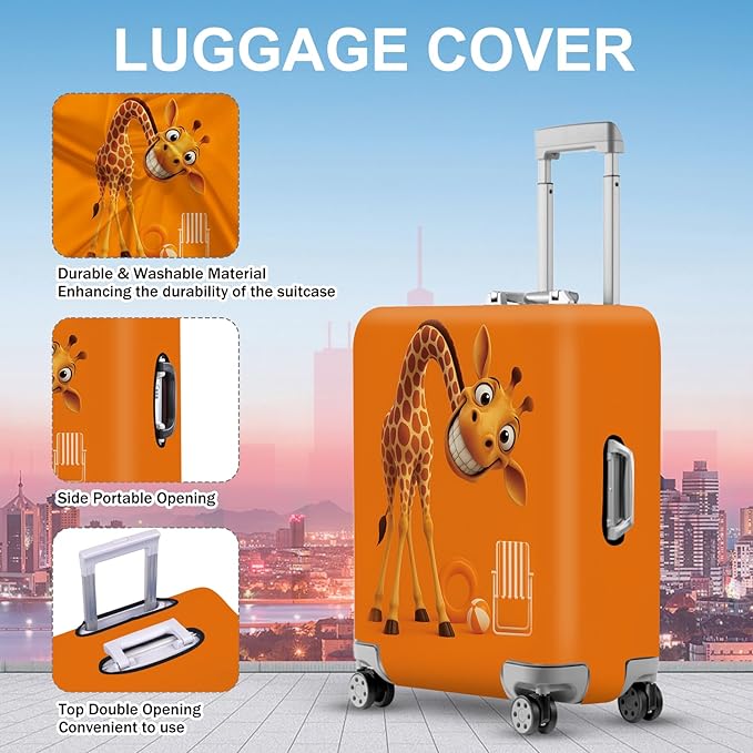 ANNA QUEEN Giraffe Fun Luggage Cover, Playful Giraffe Design with Beach Ball and Chair, Stretchable, Washable Travel Sleeve for 28-30 Inch Luggage