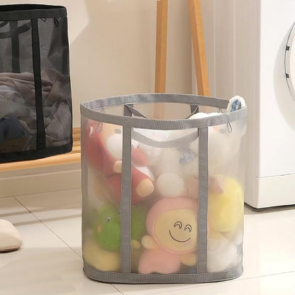 Mesh Bag with Handles, Collapsible Laundry Basket, Foldable Laundry Bag, Breathable Folding Beach Bag,Space-saving Travel Tote Bags (2, Black)