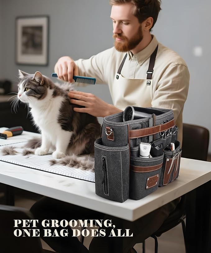 ARCFOX Barber Bag 10.2L, Heat-Insulating Hairstylist Travel Bag with Adjustable Waist Belt & Shoulder Strap, 16oz Canvas and EVA Clipper Shear Case for Razor & Pet Grooming - No Clutter & Easy Access