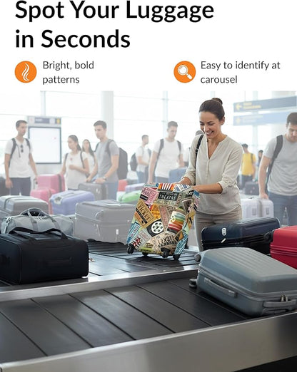 Travel Luggage Cover – Multicolor Vintage Design Suitcase Protector – Stretchable, Dustproof & Washable Elastic Cover for Large Suitcases