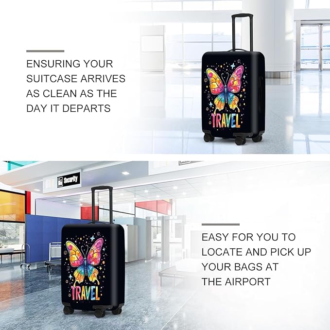 Colorful Butterfly Stars Suitcase Cover, UV Resistant Stretchable Luggage Protector, Travel Gear for Women, Vibrant Vacation Accessories Gifts