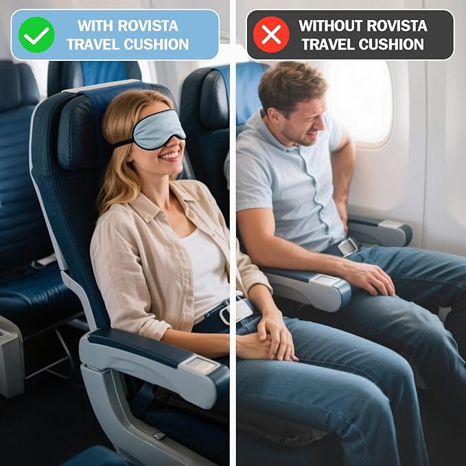 Larger Self-Inflating Airplane Seat Cushion for Long Flights – Portable Travel Cushion Airplane Seat - Memory Foam Travel Seat Cushion Providing Pressure Relief (Black)