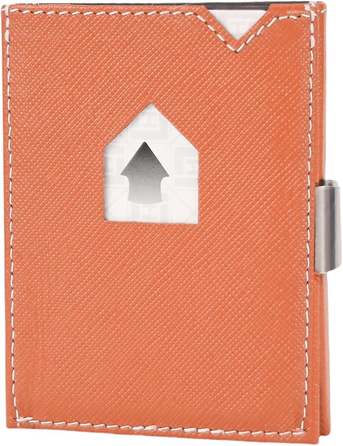 Men's Wallet, Genuine Leather RFID Blocking Slim Money Clip Wallet Minimalist Front Pocket Tri-Fold Money Clip Credit Card Holder with Present Box Orange