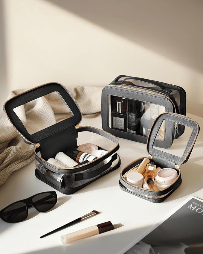 Clear Cosmetic Bag Set for Women Makeup Bag with Handle, 3 Pcs Travel Toiletry Bag Transparent Cosmetic Case Portable Make Up Organizer Bag for Essentials