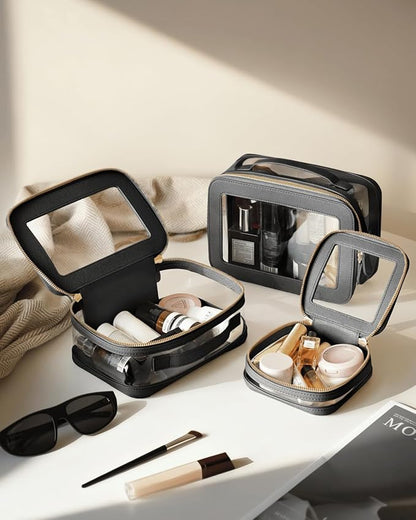 Clear Cosmetic Bag Set for Women Makeup Bag with Handle, 3 Pcs Travel Toiletry Bag Transparent Cosmetic Case Portable Make Up Organizer Bag for Essentials