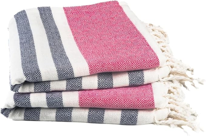 Cotton Turkish Beach Towel with Towels Oversized 36"x72" Pool Absorbent Extra Large Quick Dry Sand Travel Towel (Rosé & Riviera, 2 Pack)