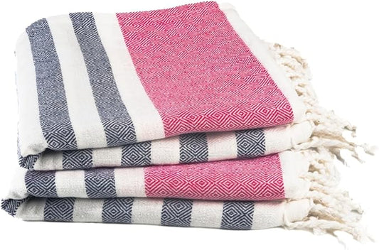 Cotton Turkish Beach Towel with Towels Oversized 36"x72" Pool Absorbent Extra Large Quick Dry Sand Travel Towel (Rosé & Riviera, 2 Pack)