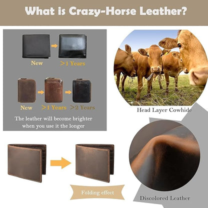 Genuine Leather Wallet for Men Handmade Vintage Italian Bifold Large Capacity RFID Blocking with Zipper (Light Brown)