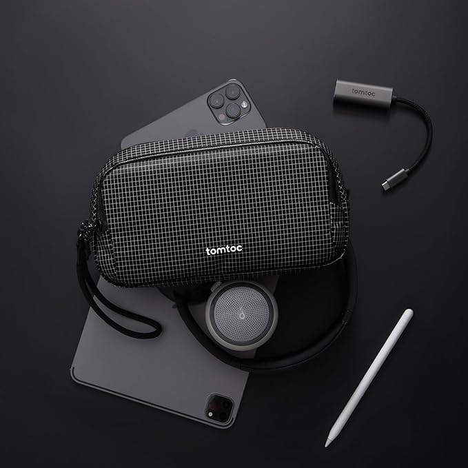 tomtoc Electronic Organizer Travel Case Performance, Water Resistant Dual Compartment Cable Organization Storage Bag for Charger, Cord, Phone, Hard Drive, Power Bank, Accessories Travel Essentials