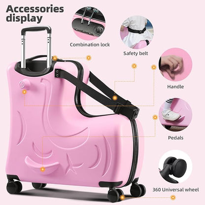 N-A Kids Ride On Suitcase with Wheels, Scooter Luggage for Toddlers Travel, Durable Children's Suitcase for Boys & Girls Ages 2-15 Years