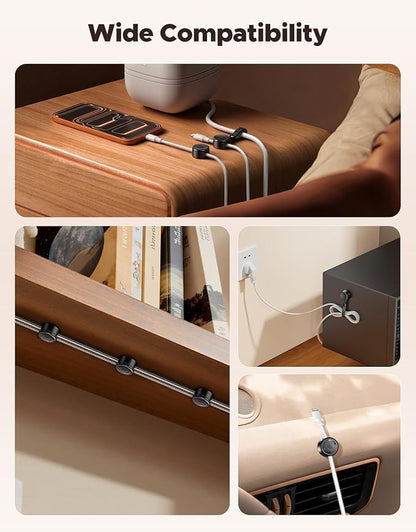 8 Pack Cord Organizer Clips with Silicone Cable Ties [2 in 1], Magnetic Cable Organizer [Smooth Adjustable & 1s Lock], Strong Adhesive Cord Holder Wire Organizer Keeper for Nightstand Desk