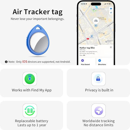 Air Tracker Tags 4 Pack Blue, 5.3 Bluetooth Tracker Work with Apple Find My (iOS Only), 100dB Sound, Smart Tag with Keychain/Lanyard, Item Finder for Luggage/Key/Suitcase, Replaceable Battery