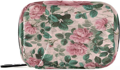 Pink Vintage Roses with Leaves Travel Pill Organizer Case Box Container Weekly Portable Vitamin Medicine Holder Storage Bag with Zipper Removable