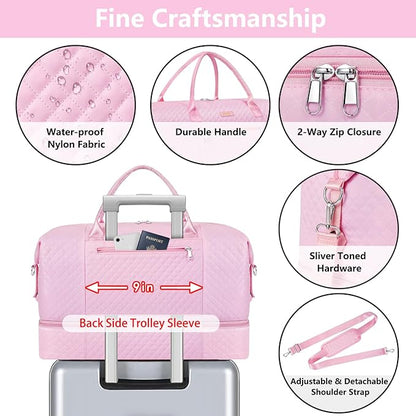 Weekender Bag for Women, Travel Duffel Bag Carry On Overnight Bag with Shoe Compartment Large Nylon Travel Weekend Tote Bag