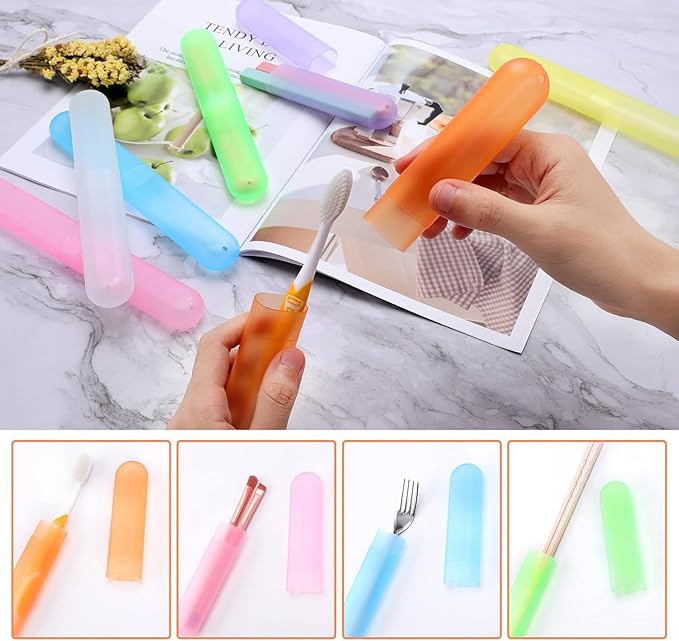 30 Pack Travel Toothbrush Case, Plastic Portable Toothbrush Storage, Dust-Proof Toothbrush Case, Breathable Toothbrush Holder for Travel Business Camping School Home, 7 Colors