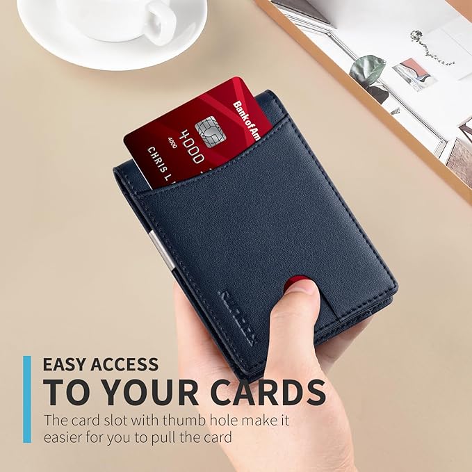 RUNBOX Money Clip Slim Wallets for Men RFID Blocking 11 Card Holder Minimalist Small Leather Bifold Men's Front Pocket Wallet Gift Box