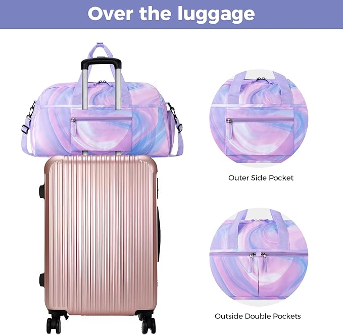 Choco Mocha Girls Duffle Bag for Travel Sports Duffle Bag with Shoe Compartment Gym Duffle Tote Bag Dance Duffle Bags for Teen Girls Fluid Purple