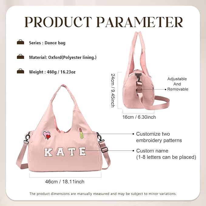 Personalized Duffel Bag Custom Sport Gym Travel Bags Embroidered Name Text Customized Dry Wet Separated Weekend Waterproof Bag for Women Men (C-Pink)