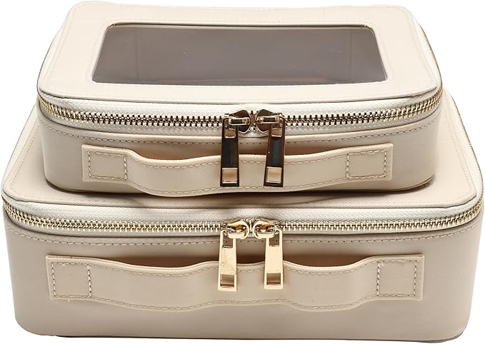 SANHECUN Cosmetic Case with Zipper TSA Approved Storage Box Travel Organizer Pouch Toiletry Portable Makeup Bag Cosmetic Set (2, White)